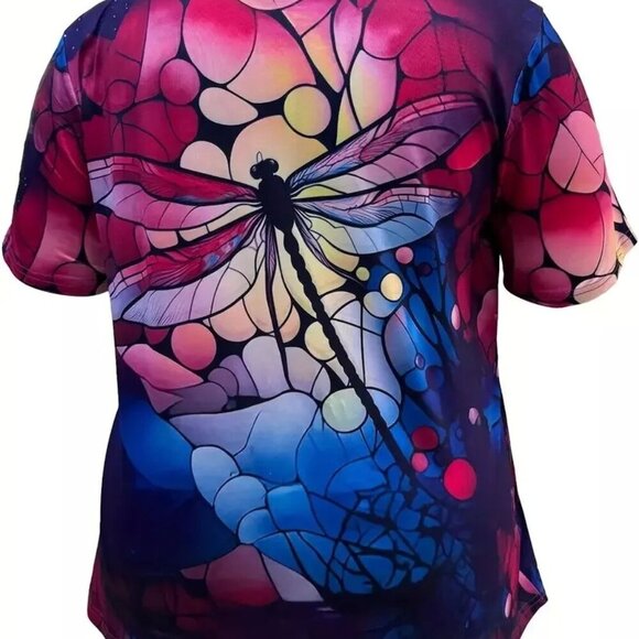 Purple Color -New- Plus Size Dragonfly Print T-Shirt Sizes 2x, 3x - Picture 2 of 2